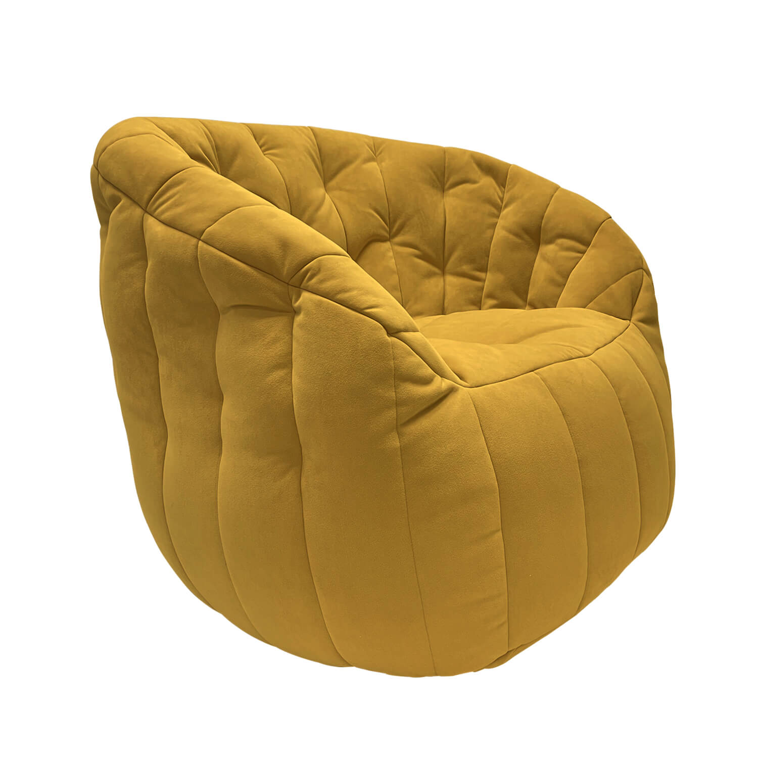 жёлтое полукруглое бескаркасное кресло Butterfly Sofa велюровое для гостиной, домашнего кинотеатра и офиса — фото в интерьере