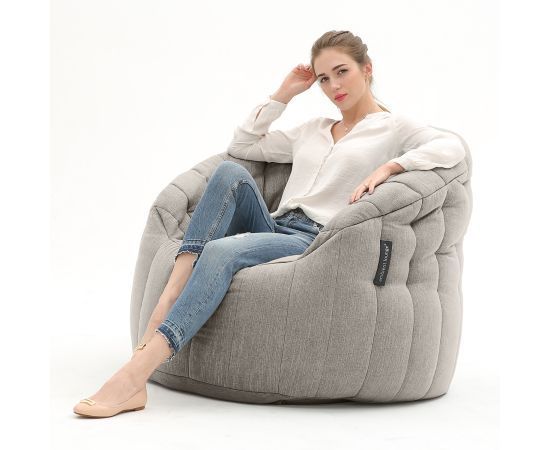 серое полукруглое бескаркасное кресло Butterfly Sofa шенилловое для гостиной, домашнего кинотеатра и офиса