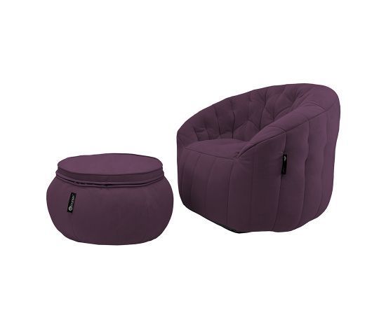 баклажановое кресло-шезлонг бескаркасное Butterfly Chaise велюровое для гостиной, спальни и лаунж-зоны