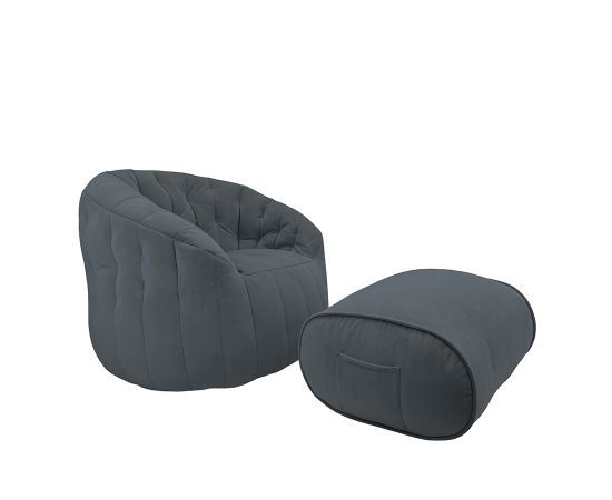 тёмно-серое просторное бескаркасное кресло Butterfly Sofa Deluxe велюровое в интерьере гостиная