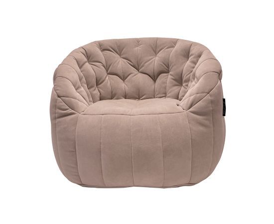 пудровое полукруглое бескаркасное кресло Butterfly Sofa велюровое для гостиной, домашнего кинотеатра и офиса — крупный план