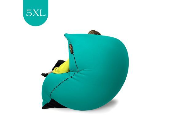 бирюзово-голубое мягкое кресло-мешок SNUGG эластичное (спандекс) для детской, гостиной и игровой зоны — крупный план