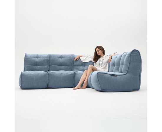 синее Г-образный модульный диван Mod4 L Sofa шенилловое для гостиной и зала