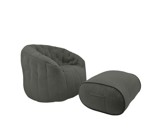 чёрное-графитовое просторное бескаркасное кресло Butterfly Sofa Deluxe велюровое для гостиной, переговорной и лаунж-зоны