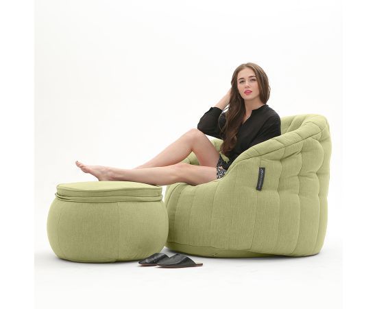 зелёное кресло-шезлонг бескаркасное Butterfly Chaise шенилловое для гостиной, спальни и лаунж-зоны