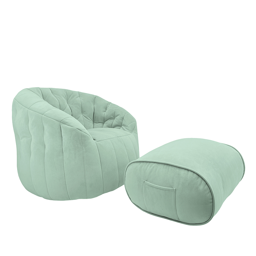 мятное просторное бескаркасное кресло Butterfly Sofa Deluxe жаккардовое для гостиной, переговорной и лаунж-зоны