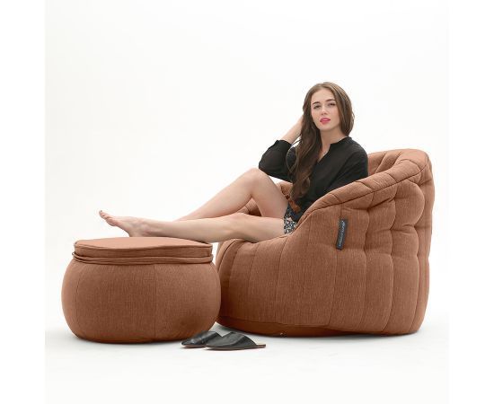 терракотовое кресло-шезлонг бескаркасное Butterfly Chaise шенилловое для гостиной, спальни и лаунж-зоны