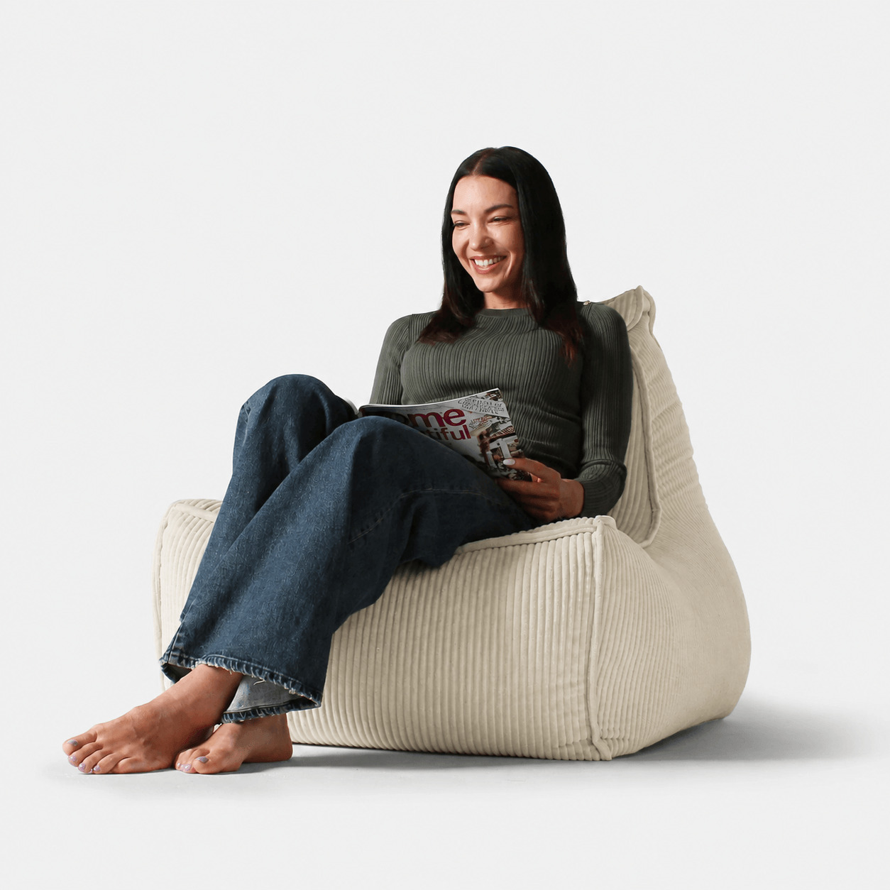 Бескаркасное кресло Tivoli Lounger в вельвете Eco Weave — бежевый цвет, Ambient Lounge