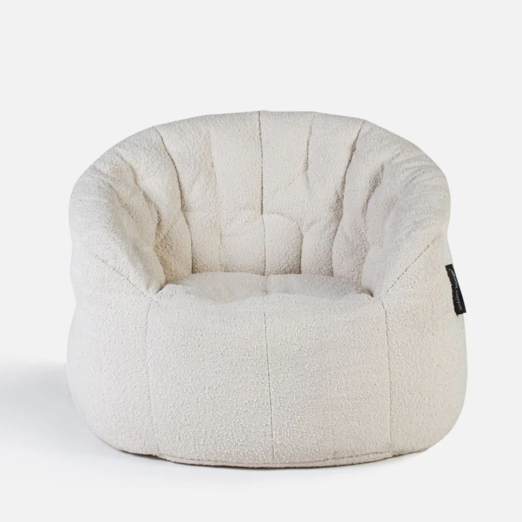 белое полукруглое бескаркасное кресло Butterfly Sofa из буклé для гостиной, домашнего кинотеатра и офиса