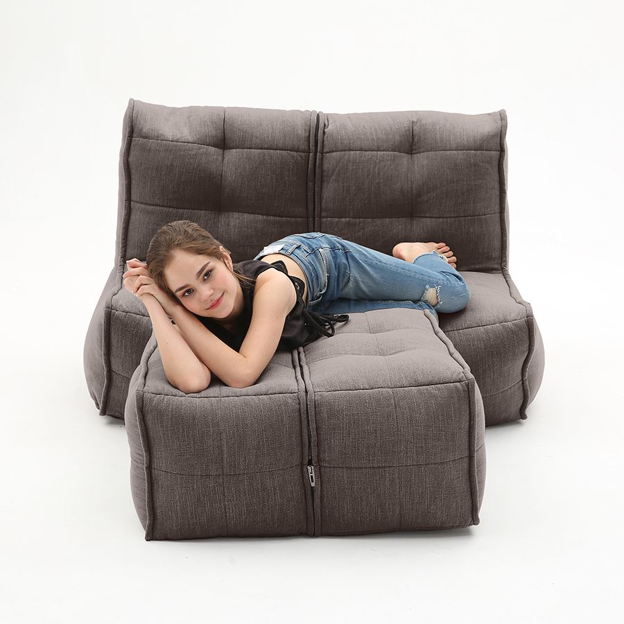 шоколадное просторный модульный диван Twin Couch Deluxe шенилловое для гостиной и лаунж-зоны — вид сбоку