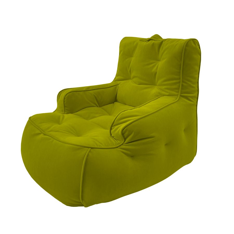 зелёное уличное лаунж-кресло Tranquility Armchair велюровое для террасы, сада и веранды — фото в интерьере