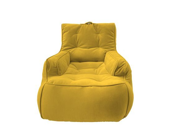 жёлтое уличное лаунж-кресло Tranquility Armchair велюровое в интерьере терраса