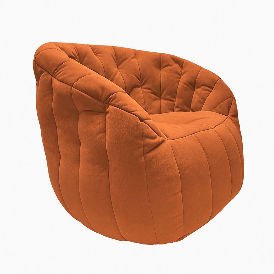 терракотовое полукруглое бескаркасное кресло Butterfly Sofa велюровое для гостиной, домашнего кинотеатра и офиса — фото в интерьере