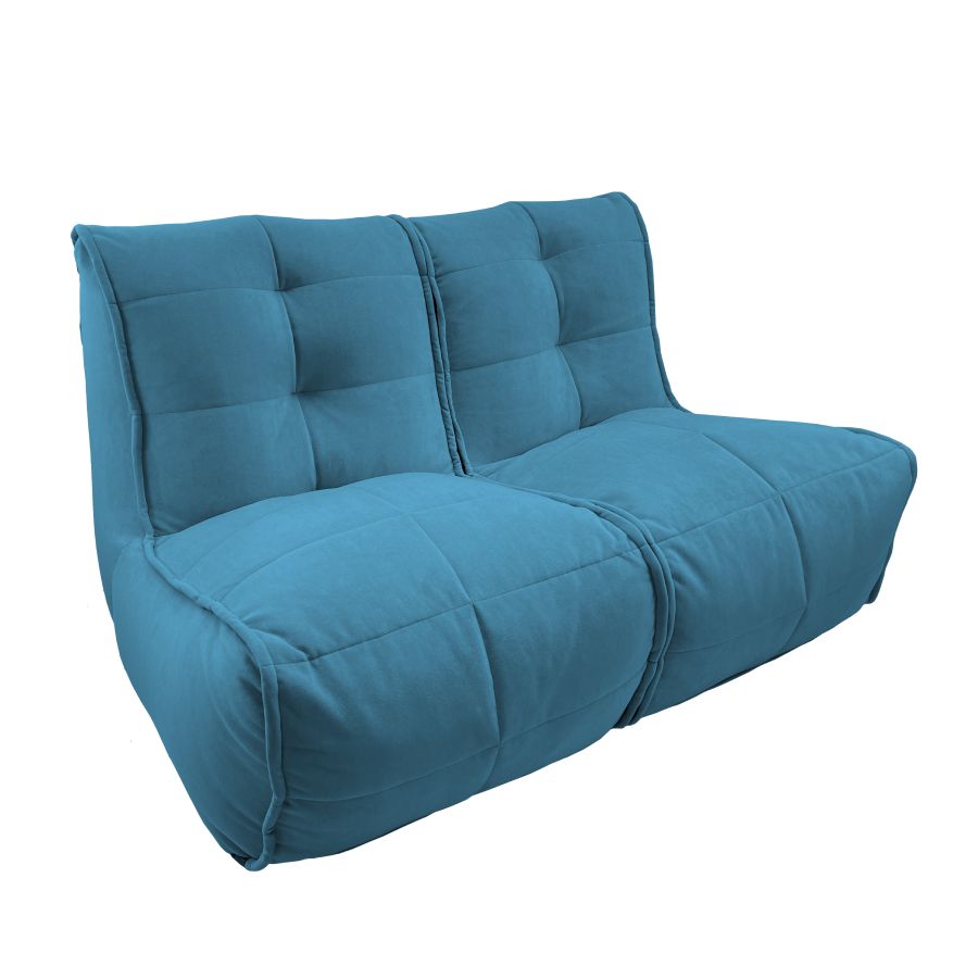 синее двойной модульный диван Twin Couch велюровое для гостиной и переговорной