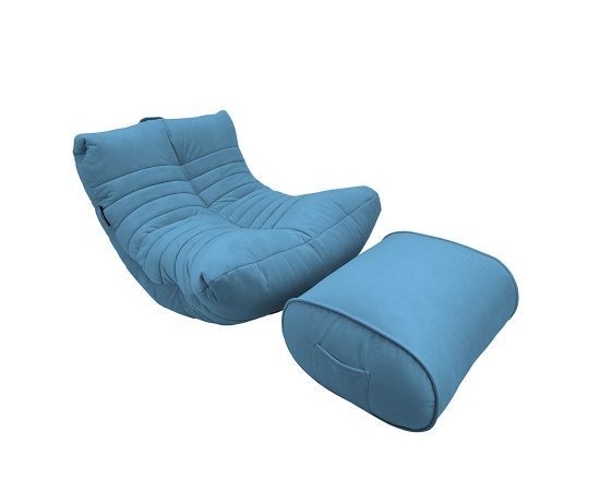 синее акустическое кресло-мешок Acoustic Lounge велюровое для офиса, переговорной и студии — крупный план